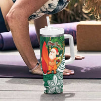 Polynesian Tumbler With Handle Tropical Santa - Plumeria Green Vintage LT7 - Polynesian Pride