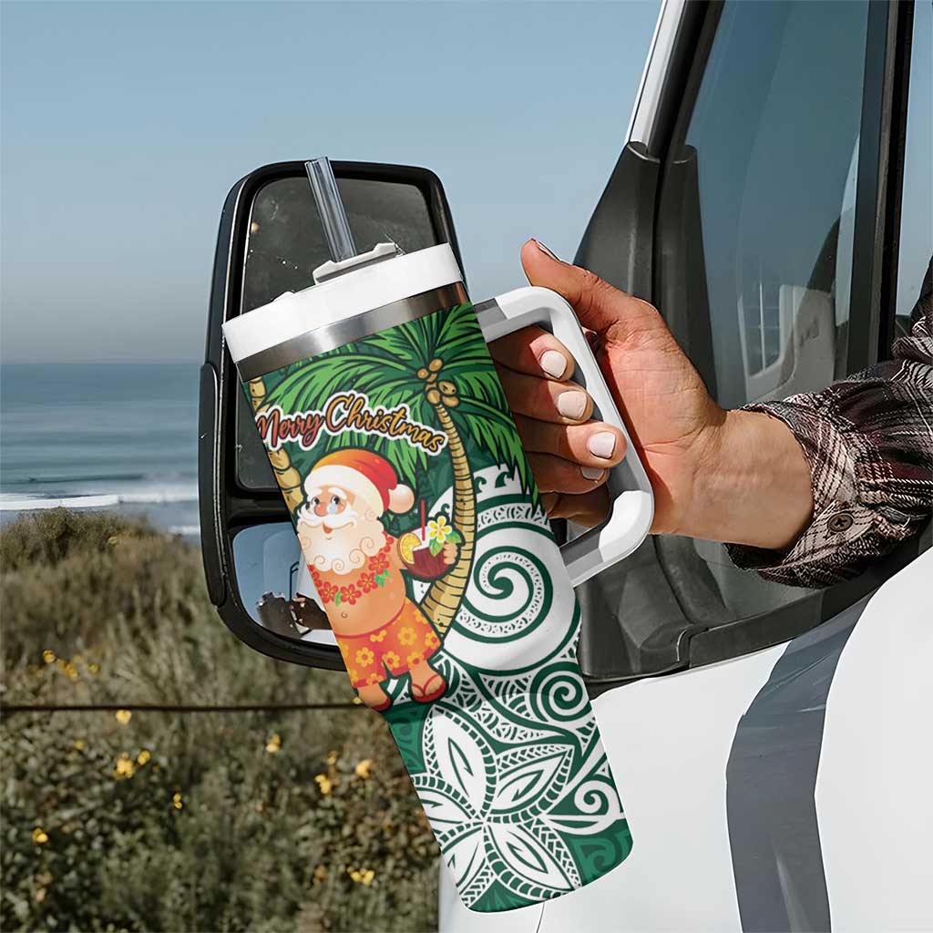 Polynesian Tumbler With Handle Tropical Santa - Plumeria Green Vintage LT7 - Polynesian Pride
