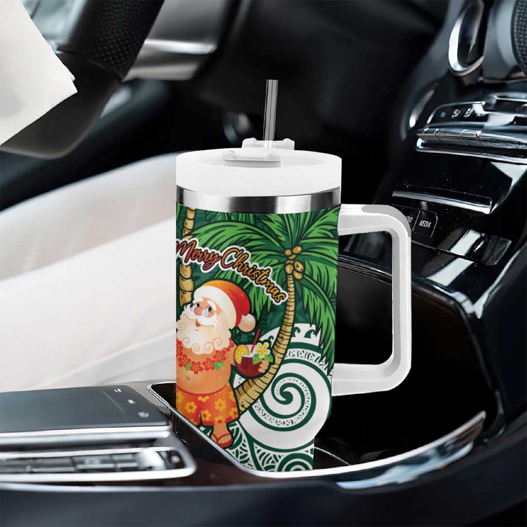 Polynesian Tumbler With Handle Tropical Santa - Plumeria Green Vintage LT7 - Polynesian Pride