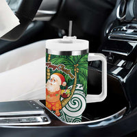 Polynesian Tumbler With Handle Tropical Santa - Plumeria Green Vintage LT7 - Polynesian Pride