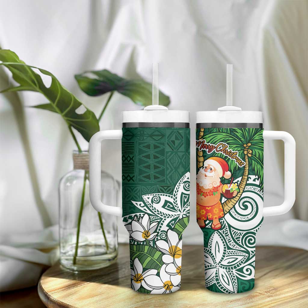 Polynesian Tumbler With Handle Tropical Santa - Plumeria Green Vintage LT7 - Polynesian Pride