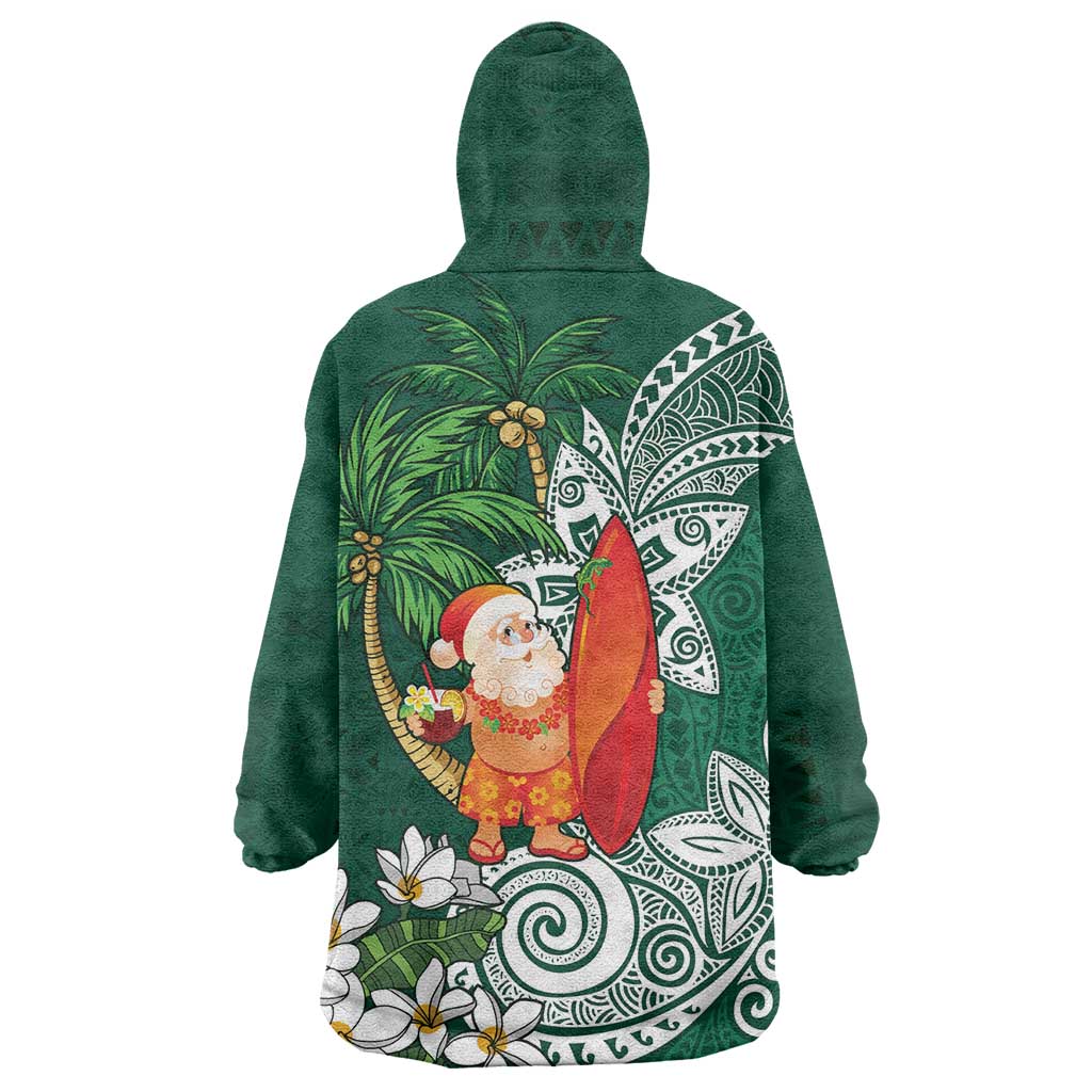 Polynesian Wearable Blanket Hoodie Tropical Santa - Plumeria Green Vintage LT7 - Polynesian Pride
