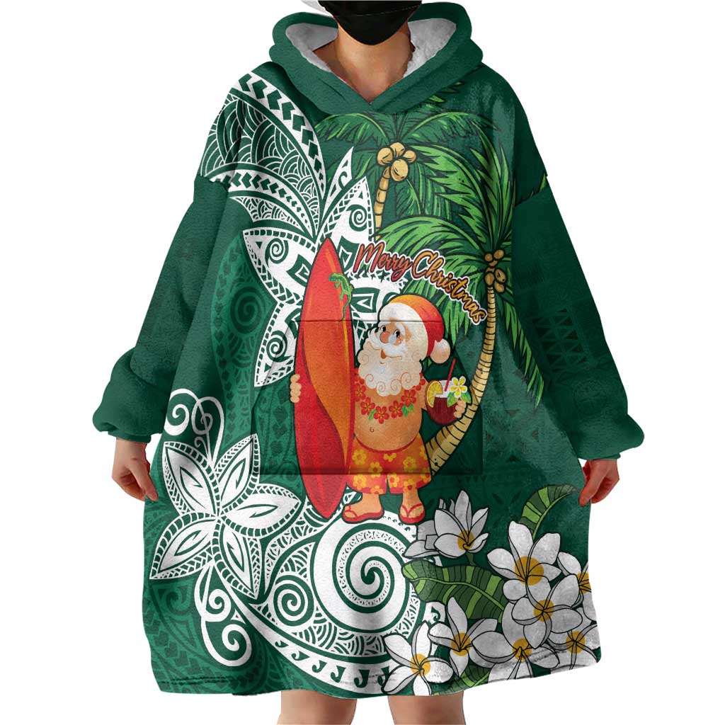 Polynesian Wearable Blanket Hoodie Tropical Santa - Plumeria Green Vintage LT7 - Polynesian Pride