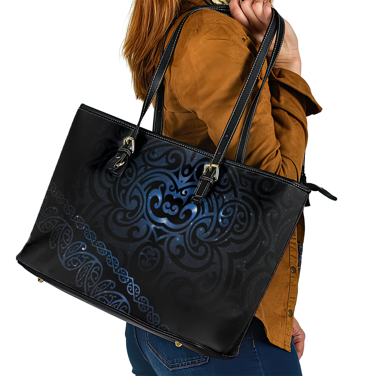 New Zealand Matariki Leather Tote Bag Cosmic Style LT7 - Polynesian Pride