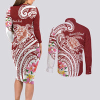 Aloha Hawaii Island Personalized Couples Matching Long Sleeve Bodycon Dress and Long Sleeve Button Shirt Crimson Dreamy Turtle LT7 - Polynesian Pride