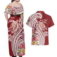 Aloha Hawaii Island Personalized Couples Matching Off Shoulder Maxi Dress and Hawaiian Shirt Crimson Dreamy Turtle LT7 - Polynesian Pride