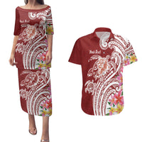 Aloha Hawaii Island Personalized Couples Matching Puletasi and Hawaiian Shirt Crimson Dreamy Turtle LT7 Red - Polynesian Pride