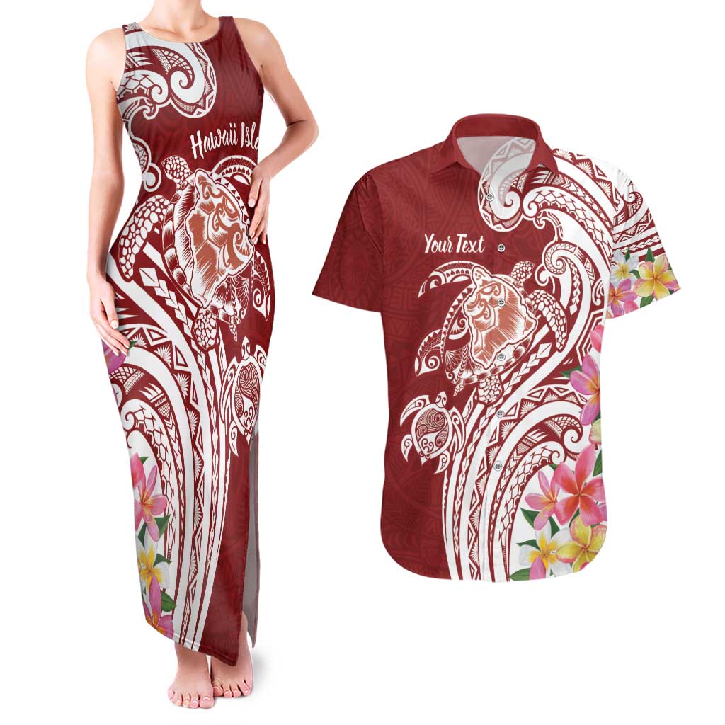 Aloha Hawaii Island Personalized Couples Matching Tank Maxi Dress and Hawaiian Shirt Crimson Dreamy Turtle LT7 Red - Polynesian Pride