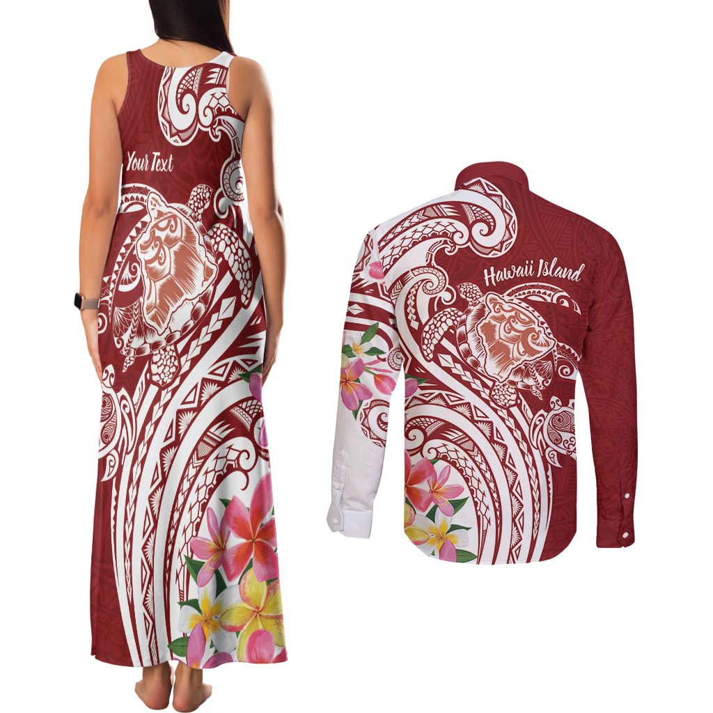 Aloha Hawaii Island Personalized Couples Matching Tank Maxi Dress and Long Sleeve Button Shirt Crimson Dreamy Turtle LT7 - Polynesian Pride