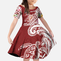 Aloha Hawaii Island Personalized Family Matching Off Shoulder Maxi Dress and Hawaiian Shirt Crimson Dreamy Turtle