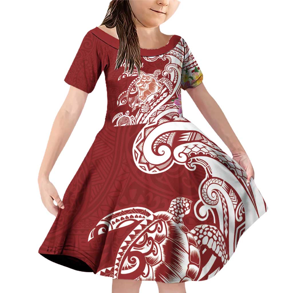 Aloha Hawaii Island Personalized Family Matching Off Shoulder Short Dress and Hawaiian Shirt Crimson Dreamy Turtle