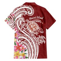 Aloha Hawaii Island Personalized Family Matching Off Shoulder Short Dress and Hawaiian Shirt Crimson Dreamy Turtle