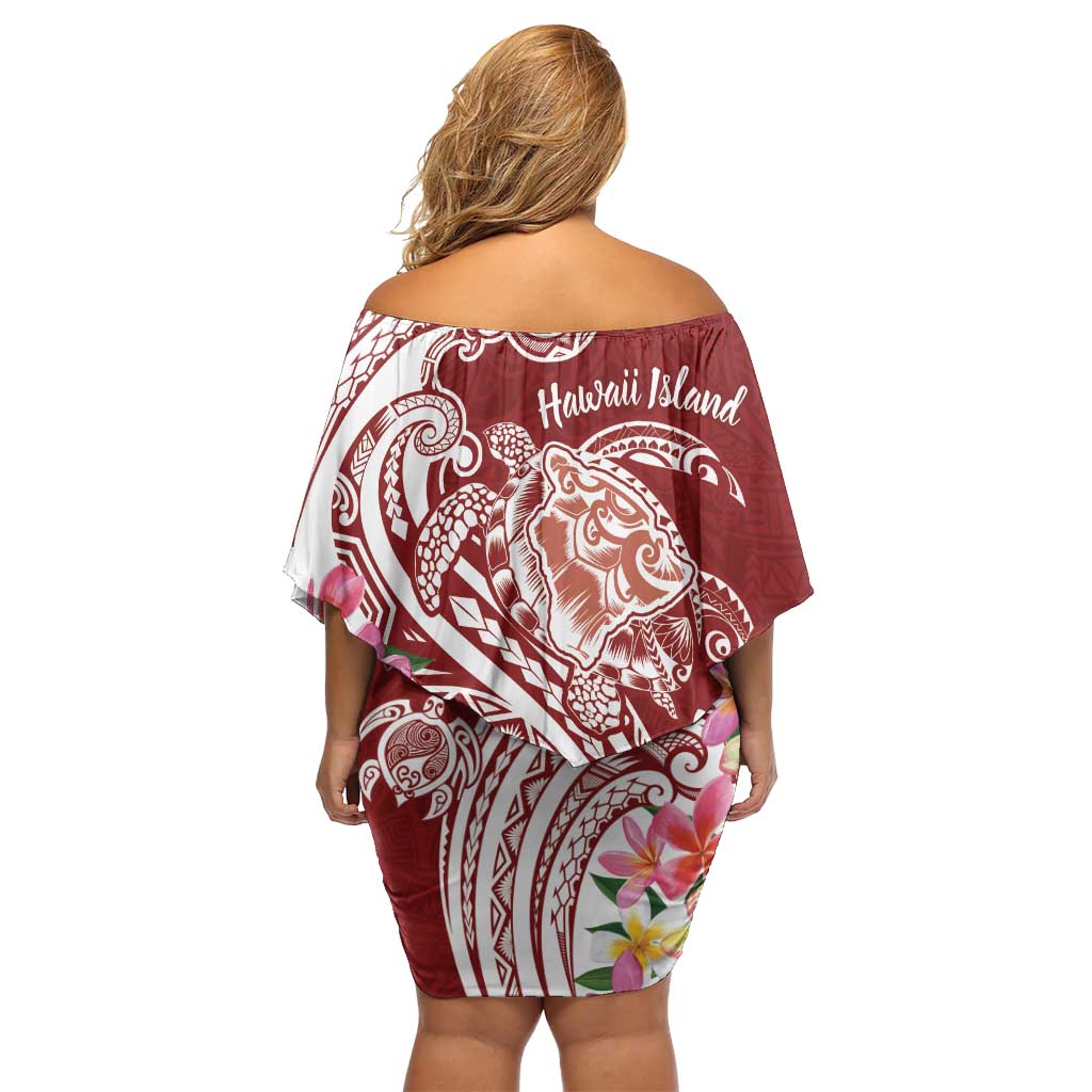 Aloha Hawaii Island Personalized Family Matching Off Shoulder Short Dress and Hawaiian Shirt Crimson Dreamy Turtle
