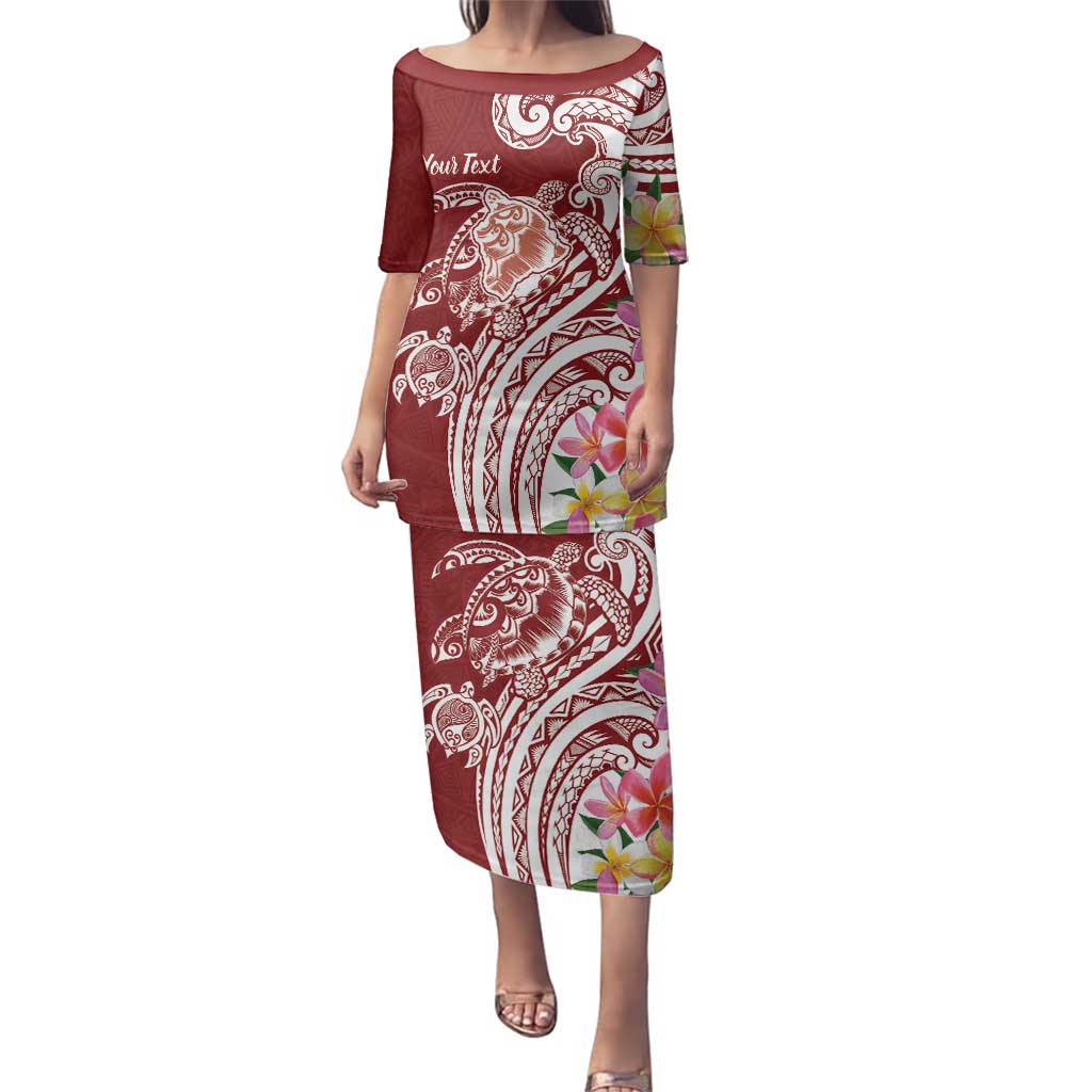 Aloha Hawaii Island Personalized Family Matching Puletasi and Hawaiian Shirt Crimson Dreamy Turtle