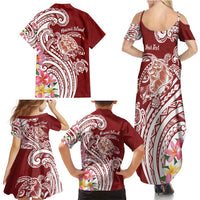 Aloha Hawaii Island Personalized Family Matching Summer Maxi Dress and Hawaiian Shirt Crimson Dreamy Turtle