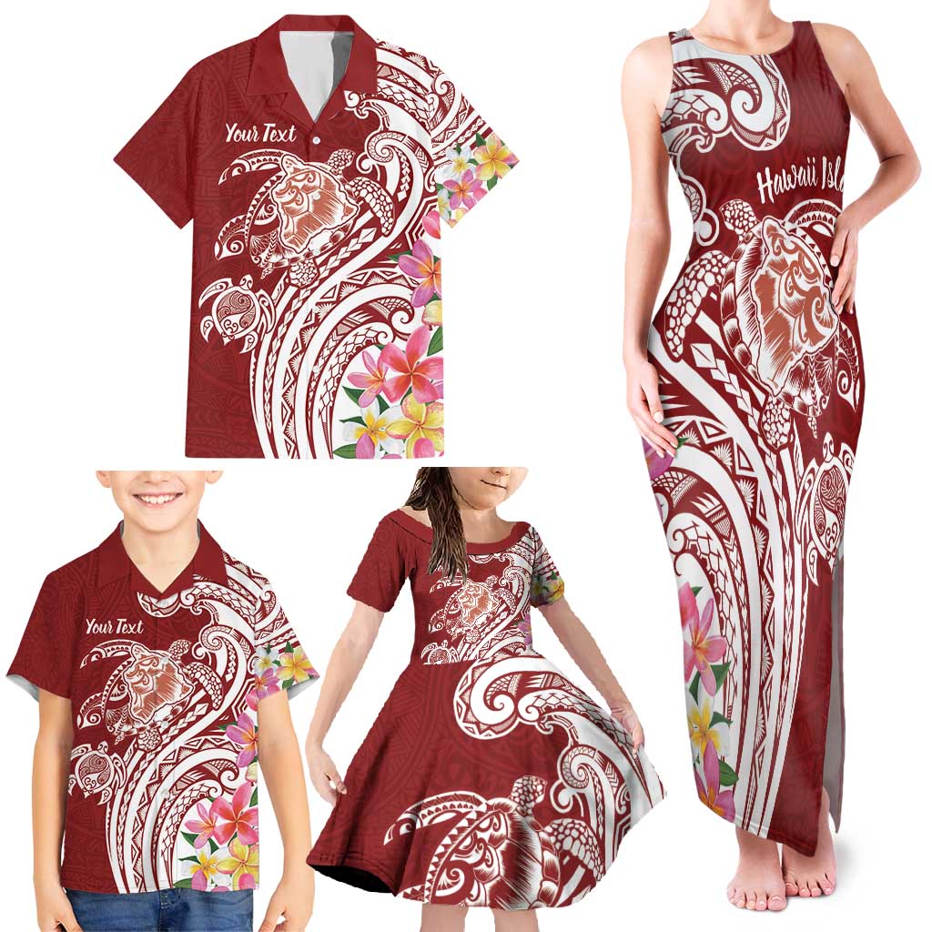 Aloha Hawaii Island Personalized Family Matching Tank Maxi Dress and Hawaiian Shirt Crimson Dreamy Turtle