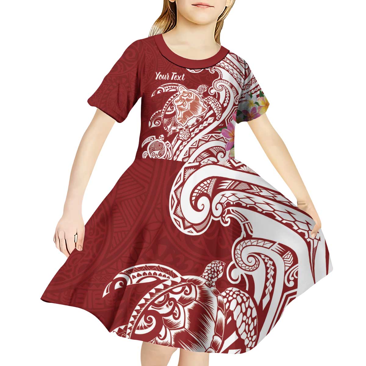 Aloha Hawaii Island Personalized Kid Short Sleeve Dress Crimson Dreamy Turtle