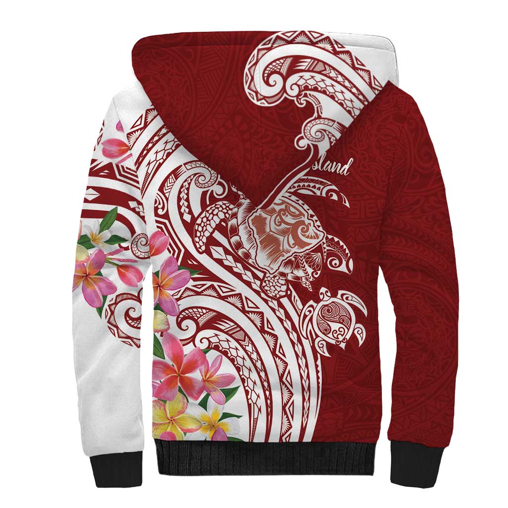 Aloha Hawaii Island Personalized Sherpa Hoodie Crimson Dreamy Turtle LT7 - Polynesian Pride