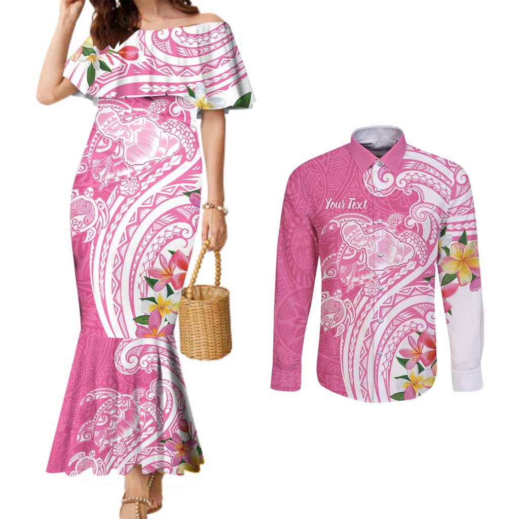 Aloha Maui Island Personalized Couples Matching Mermaid Dress and Long Sleeve Button Shirt Rose Dreamy Turtle LT7 Rose Pink - Polynesian Pride