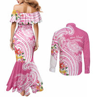 Aloha Maui Island Personalized Couples Matching Mermaid Dress and Long Sleeve Button Shirt Rose Dreamy Turtle LT7 - Polynesian Pride