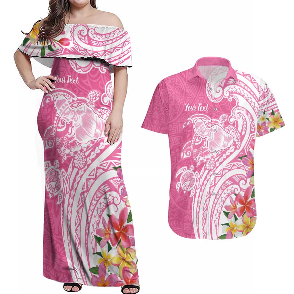 Aloha Maui Island Personalized Couples Matching Off Shoulder Maxi Dress and Hawaiian Shirt Rose Dreamy Turtle LT7 Rose Pink - Polynesian Pride