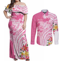 Aloha Maui Island Personalized Couples Matching Off Shoulder Maxi Dress and Long Sleeve Button Shirt Rose Dreamy Turtle LT7 Rose Pink - Polynesian Pride