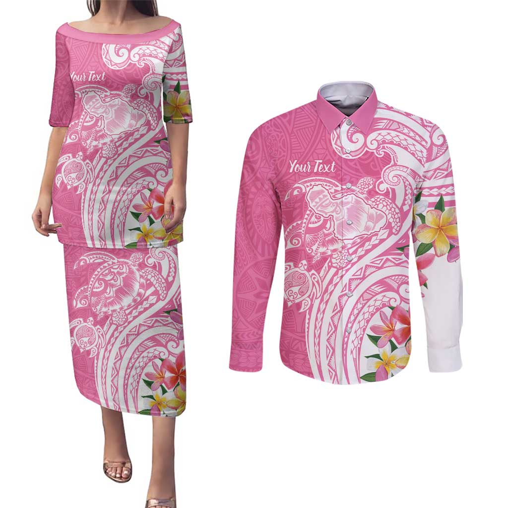 Aloha Maui Island Personalized Couples Matching Puletasi and Long Sleeve Button Shirt Rose Dreamy Turtle LT7 Rose Pink - Polynesian Pride