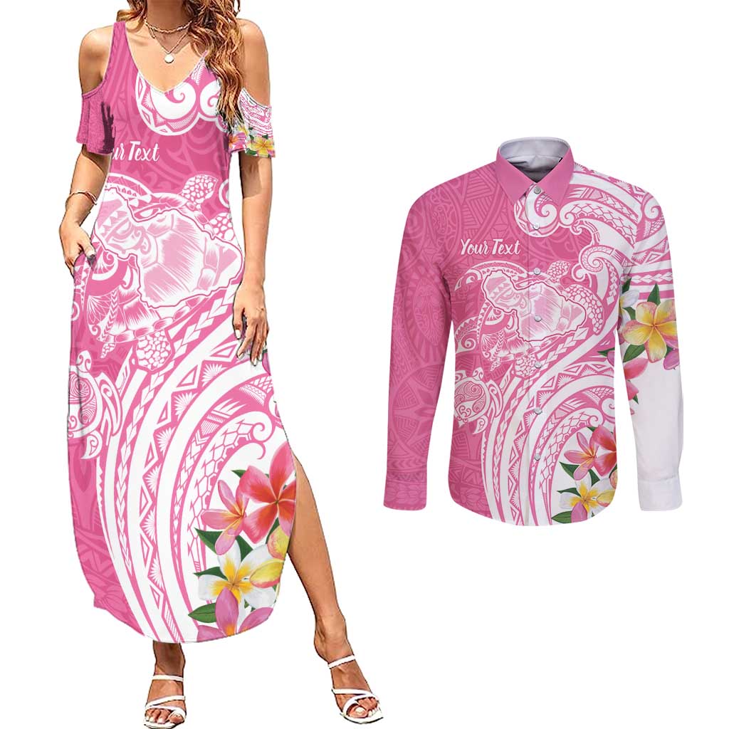 Aloha Maui Island Personalized Couples Matching Summer Maxi Dress and Long Sleeve Button Shirt Rose Dreamy Turtle LT7 Rose Pink - Polynesian Pride