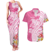 Aloha Maui Island Personalized Couples Matching Tank Maxi Dress and Hawaiian Shirt Rose Dreamy Turtle LT7 Rose Pink - Polynesian Pride