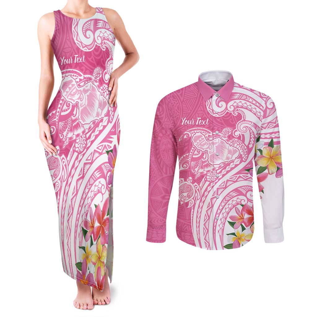 Aloha Maui Island Personalized Couples Matching Tank Maxi Dress and Long Sleeve Button Shirt Rose Dreamy Turtle LT7 Rose Pink - Polynesian Pride