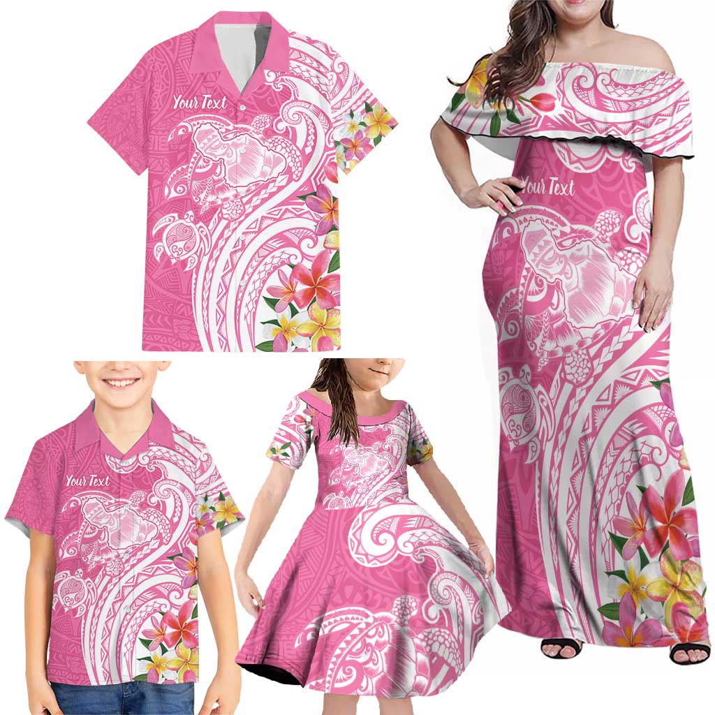 Aloha Maui Island Personalized Family Matching Off Shoulder Maxi Dress and Hawaiian Shirt Rose Dreamy Turtle
