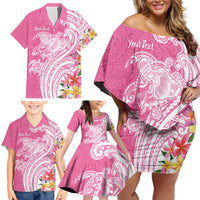 Aloha Maui Island Personalized Family Matching Off Shoulder Short Dress and Hawaiian Shirt Rose Dreamy Turtle