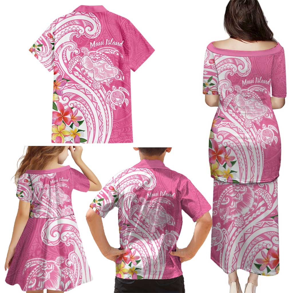 Aloha Maui Island Personalized Family Matching Puletasi and Hawaiian Shirt Rose Dreamy Turtle