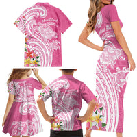 Aloha Maui Island Personalized Family Matching Short Sleeve Bodycon Dress and Hawaiian Shirt Rose Dreamy Turtle