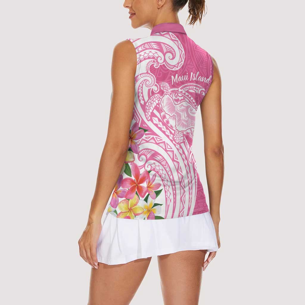 Aloha Maui Island Personalized Women Sleeveless Polo Shirt Rose Dreamy Turtle