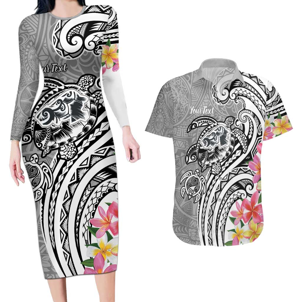 Aloha Kahoolawe Island Personalized Couples Matching Long Sleeve Bodycon Dress and Hawaiian Shirt Ashen Dreamy Turtle LT7 Grey - Polynesian Pride