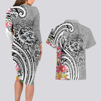 Aloha Kahoolawe Island Personalized Couples Matching Long Sleeve Bodycon Dress and Hawaiian Shirt Ashen Dreamy Turtle LT7 - Polynesian Pride