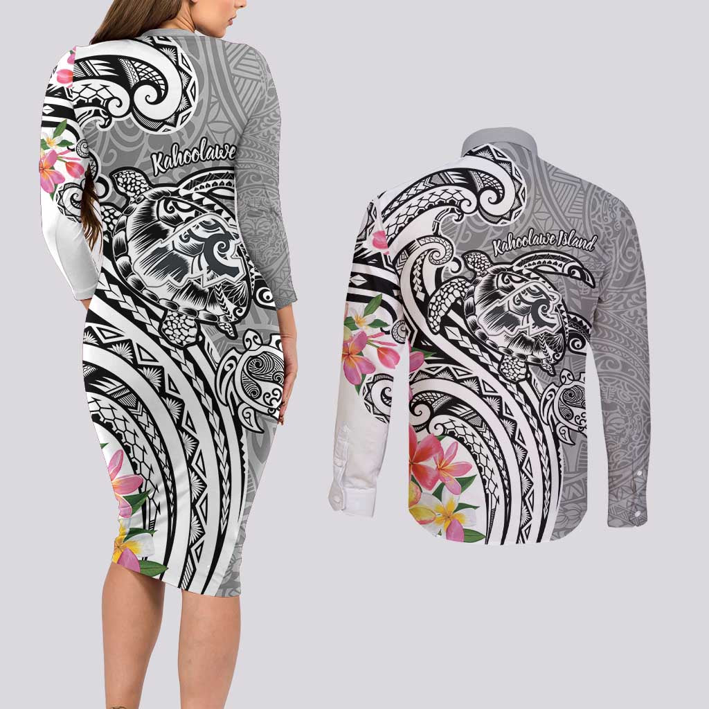 Aloha Kahoolawe Island Personalized Couples Matching Long Sleeve Bodycon Dress and Long Sleeve Button Shirt Ashen Dreamy Turtle LT7 - Polynesian Pride