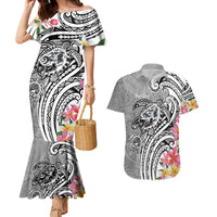 Aloha Kahoolawe Island Personalized Couples Matching Mermaid Dress and Hawaiian Shirt Ashen Dreamy Turtle LT7 Grey - Polynesian Pride