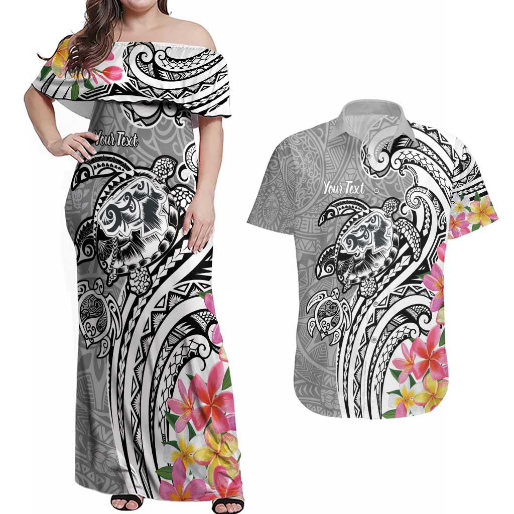 Aloha Kahoolawe Island Personalized Couples Matching Off Shoulder Maxi Dress and Hawaiian Shirt Ashen Dreamy Turtle LT7 Grey - Polynesian Pride
