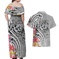 Aloha Kahoolawe Island Personalized Couples Matching Off Shoulder Maxi Dress and Hawaiian Shirt Ashen Dreamy Turtle LT7 - Polynesian Pride