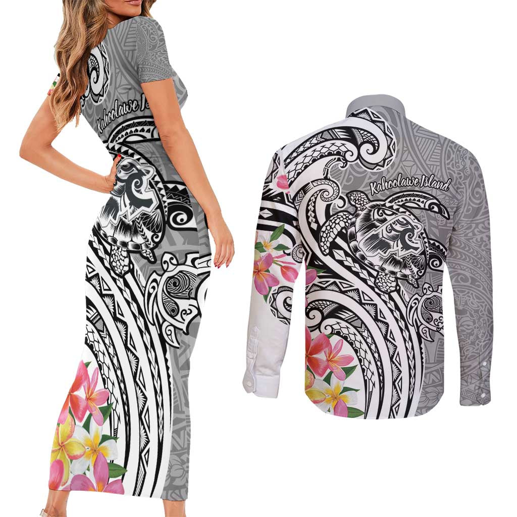 Aloha Kahoolawe Island Personalized Couples Matching Short Sleeve Bodycon Dress and Long Sleeve Button Shirt Ashen Dreamy Turtle LT7 - Polynesian Pride
