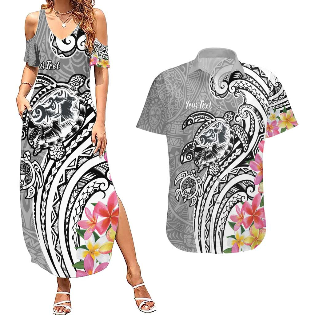 Aloha Kahoolawe Island Personalized Couples Matching Summer Maxi Dress and Hawaiian Shirt Ashen Dreamy Turtle LT7 Grey - Polynesian Pride