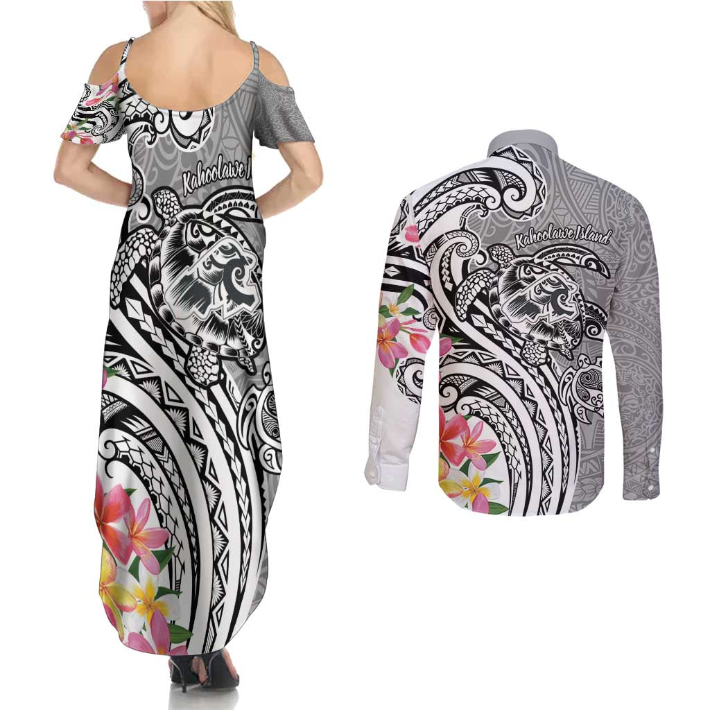 Aloha Kahoolawe Island Personalized Couples Matching Summer Maxi Dress and Long Sleeve Button Shirt Ashen Dreamy Turtle LT7 - Polynesian Pride