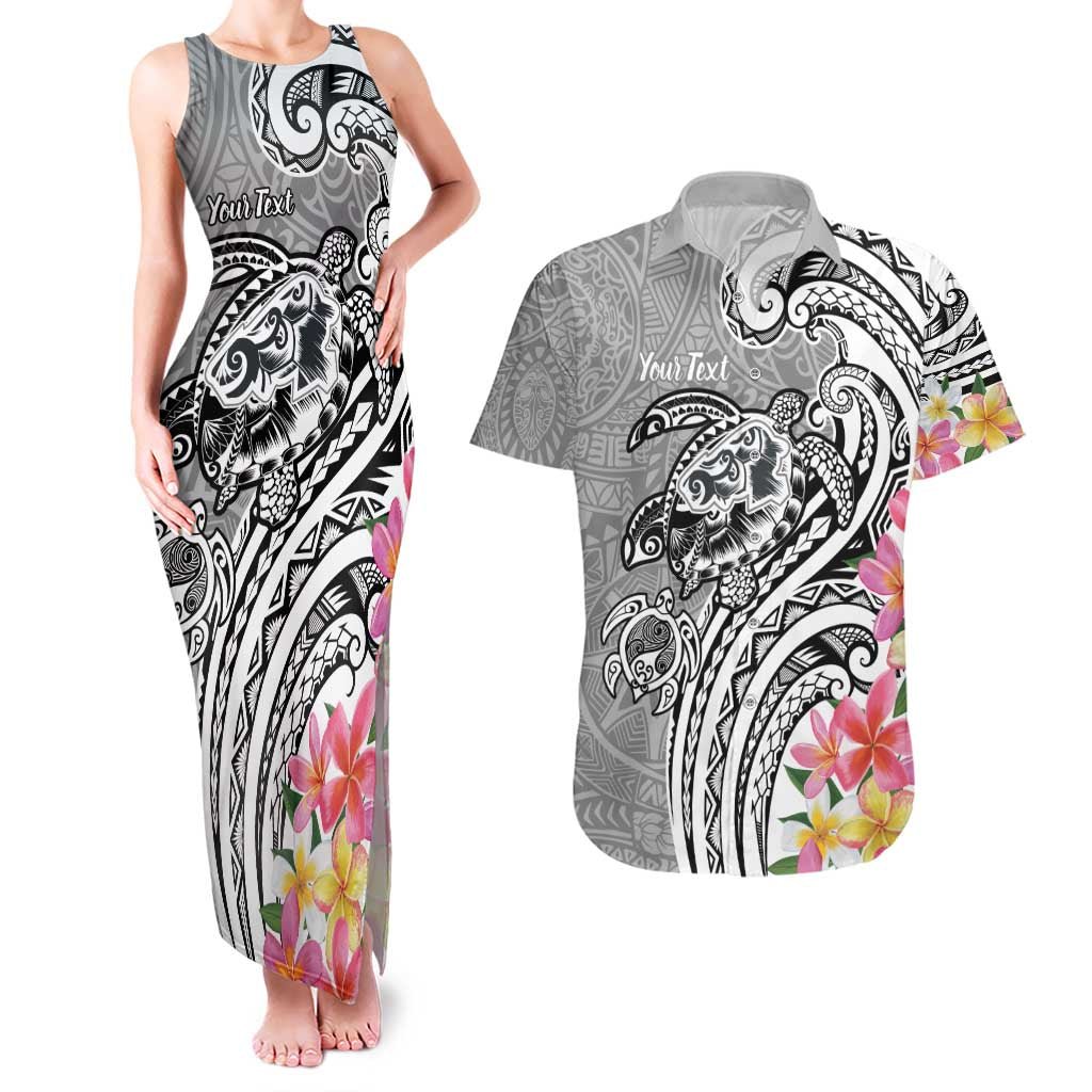 Aloha Kahoolawe Island Personalized Couples Matching Tank Maxi Dress and Hawaiian Shirt Ashen Dreamy Turtle LT7 Grey - Polynesian Pride