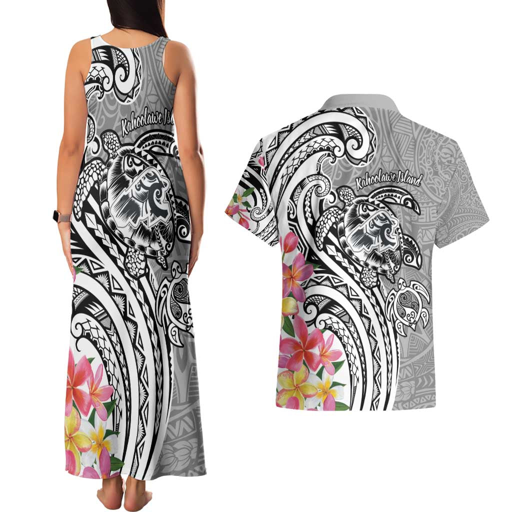 Aloha Kahoolawe Island Personalized Couples Matching Tank Maxi Dress and Hawaiian Shirt Ashen Dreamy Turtle LT7 - Polynesian Pride