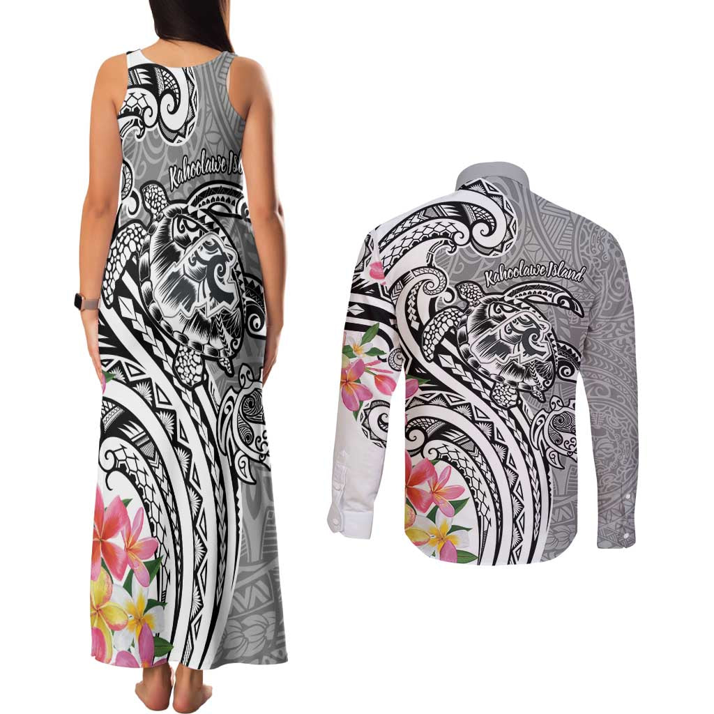Aloha Kahoolawe Island Personalized Couples Matching Tank Maxi Dress and Long Sleeve Button Shirt Ashen Dreamy Turtle LT7 - Polynesian Pride