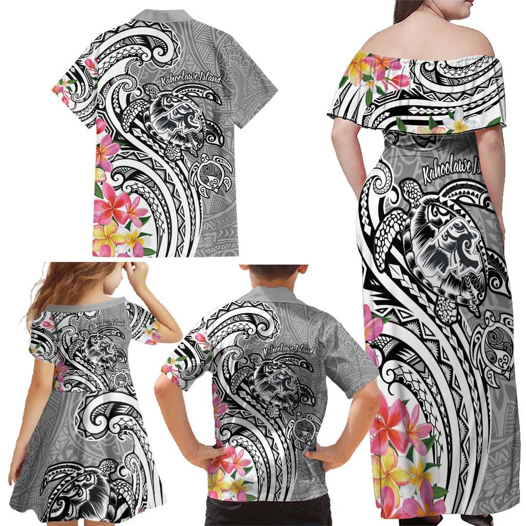 Aloha Kahoolawe Island Personalized Family Matching Off Shoulder Maxi Dress and Hawaiian Shirt Ashen Dreamy Turtle