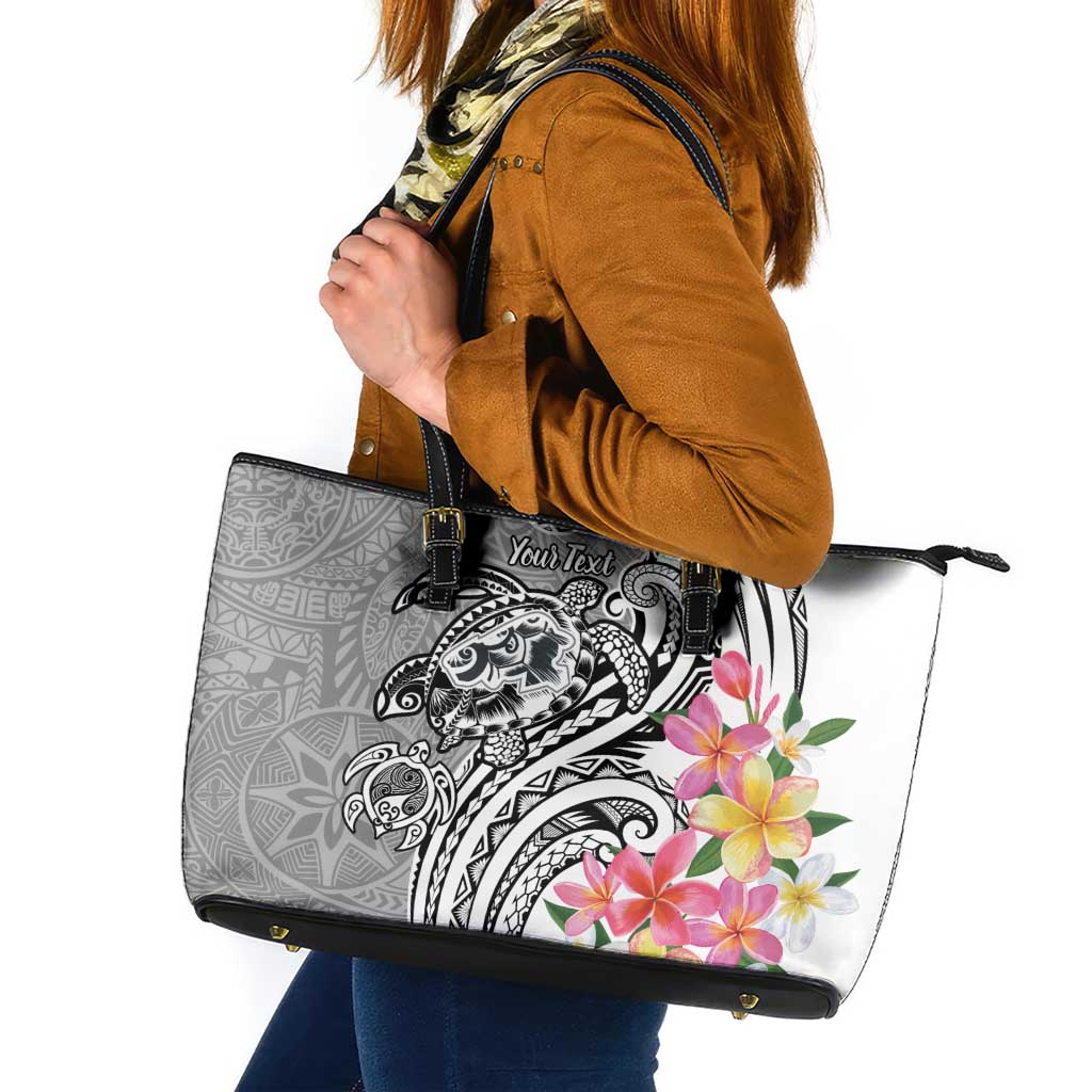 Aloha Kahoolawe Island Personalized Leather Tote Bag Ashen Dreamy Turtle LT7 Grey - Polynesian Pride
