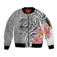 Aloha Kahoolawe Island Personalized Sleeve Zip Bomber Jacket Ashen Dreamy Turtle
